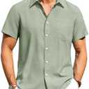 Alimens & Gentle Mens Linen Shirts Short Sleeve Button Down Shirts Wrinkle Free Casual Vacation Beach Summer Tops, XL