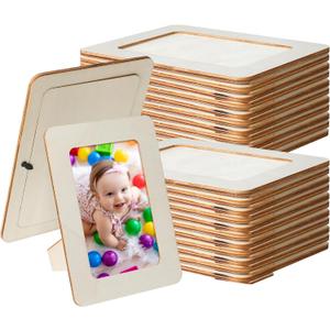 60 Pcs Wooden Picture Frames for Crafts, 4 x 6 inch DIY Wood Frame Bulk, Small Unfinished Standing Paintable Photo Frame for Home Birthday Party Wedding Decor