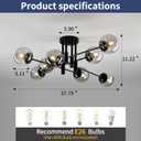 8 Light Sputnik Chandelier with Glass Globe Mid Century Modern Black Ceiling Light Fixture Large Flush Mount Chandelier for Dining Room Bedroom Living Room Kitchen.