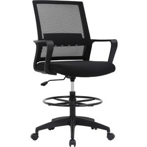 Drafting Chair Tall Office Chair Adjustable Swivel Rolling Mesh Height with Lumbar Support Arms Footrest Mid Back for Adults Standing Desk Drafting Stool(Black)