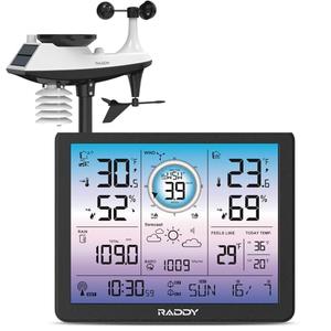Raddy VP7 5-in-1 Weather Station Wireless for Indoor Outdoor | 7.4" Large Digital Color Display, with Barometer, Rain Gauge, Wind Speed, Atomic Clock, Weather Forecast, Temperature Humidity Monitor