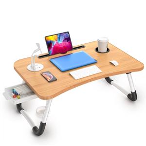 Elekin Laptop Desk for Bed,Portable Folding Lap Desk Bed Table Standing Work Table Bed Tray with 4 USB Port/Cup Holder/Drawer for Bed Couch/Sofa Wooden (Large)