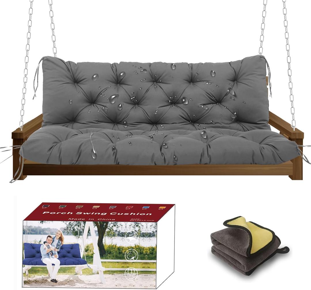 Porch Swing Cushions +Towel, 5" Thick Waterproof Swing Cushions for Outdoor Furniture,3 Seat Swing Cushion Replacement for Patio Swing,Outdoor Swing,Garden Bench (60x40x5 in, Dark Grey)