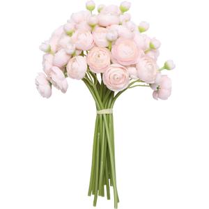 Artificial Ranunculus Flowers (18 Pieces, Pink), Silk Mini Bouquets for Home Decor, Wedding, Table Centerpiece and Bridal Shower, Faux DIY Floral Arrangements MG9