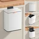 Mbillion Kitchen Compost Bin Hanging Trash Can with Lid 2.1 Gallon Stainless Steel Garbage Can for Kitchen Cabinet Door Mounted Trash Can Under Sink Door RV Bathroom,White