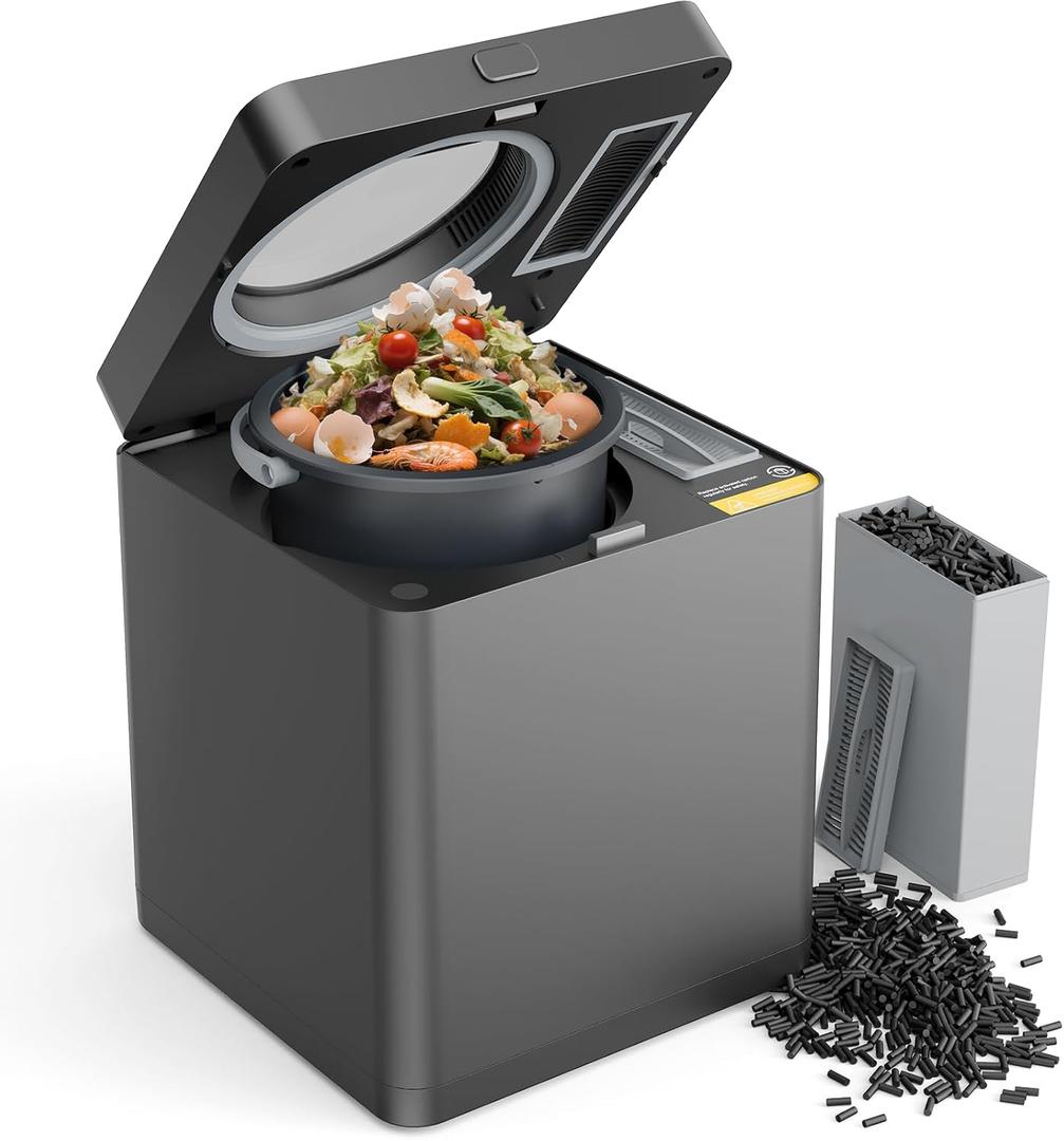 Electric Compost Bin for Kitchen - 3L Countertop Composter with Odorless Auto-Cleaning, Turns Food Waste to Fertilizer in 4 Hours, for Indoor Home Use (Black)