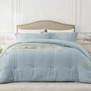 Quataly Oversized Queen Comforter Set Mist Blue,Extra Length Fit for Thick Mattresses,3PCS Seersucker Bedding Comforter for All Season, Oversized Queen Size(98''98'' Comforter & 2 Pillowcases)