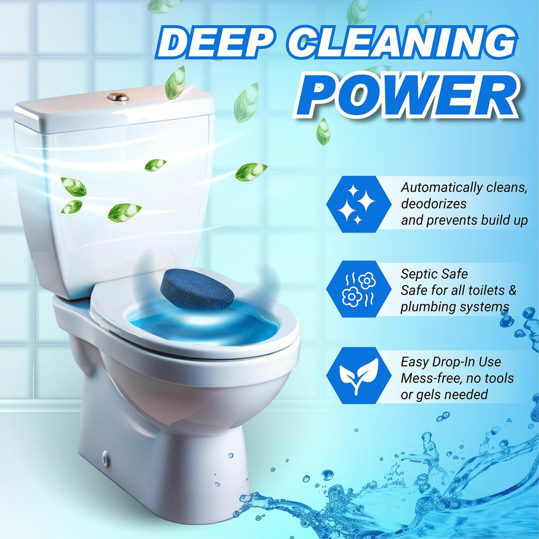 Toilet Bowl Cleaner Tablets Blue Toilet Tank Cleaners, SepticSafe Hard Water Stain Remove, Odor Remover Bathroom& Effervescent Stain， Automatic Toilet Cleaning & Deodorizer，50 Count AutomaticHAole