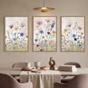 Aurlan Boho Watercolor Wildflower Framed Canvas Wall Art Set-24“x36 x3