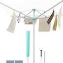 SONGMICS Umbrella Drying Rack, Retractable Outdoor Drying Rack, Height Adjustable, 197 ft Long Clothesline, Holds 6 Laundry Loads, for Garden, with Ground Spike, Cover, Silver and Green ULLR302E01, 71.3"D x 71.3"W x H