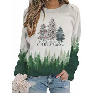 ASTANFY Merry Christmas Sweatshirt for Women Plaid Holiday Long Sleeve Tree Pullover Lightweight Shirt (White, XXL)
