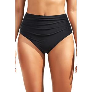 Zmart Women High Waisted Bikini Bottoms Tummy Control Full Coverage Swim Bottom Front Ruched Bathing Swimsuit (Medium, Black)