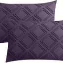JELLYMONI Pillowcases Standard Size Purple 2 Pack Boho Plaid Bed Pillow Covers 20x26in Microfiber Envelope Pillow Shams Tufted Bohemian Textured (Pillows are not Included) (08 - Purple - Grid)
