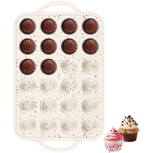 Silicone Mini Muffin Pan With Metal Reinforced Frame - 24 Cups Durable Silicone Cupcake Pan for Muffin, Cupcakes, BPA Free and Dishwasher Safe - 1 Piece Beige with Rainbow Spots