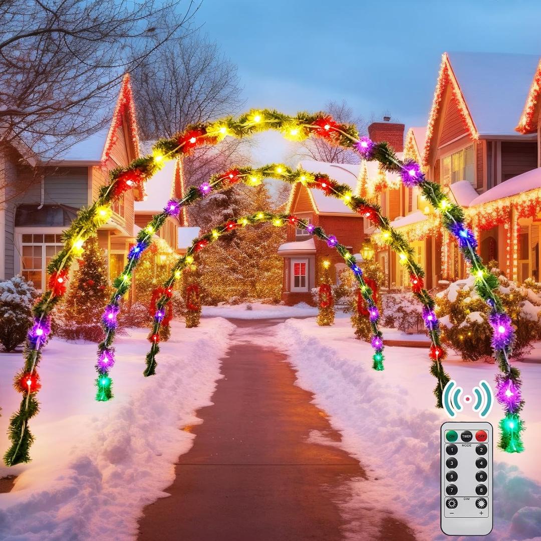 Aurelema 3 Pack 6.6ft Light Arch Christmas Archway with 8 Mode Lights for Outdoor Green Christmas Decor Xmas Holiday Wedding Reusable Doorway Pathway Yard Backdrop Garden Lawn Decoration