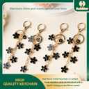 3 x Initial Letter Keychain for Women with Cute Flower Charm  Alphabet Keyring for Keys, Purse, Bags, Backpack & Handbag (Black)