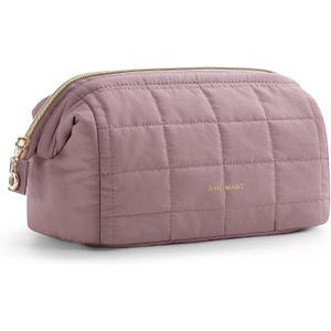BAGSMART Makeup Bag Travel Cosmetic Bag, Puffy Padded Make Up Bags for Women Makeup Organizer Case, Wide-open Pouch Purse Travel Essentials Toiletries Accessories Brushes, Grayish Purple
