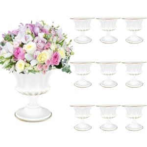 White Vase for Centerpieces Compote Bowl: Wedding Pedestal Vases 5.9 Inch Metal Flower Urn for Table Home Party Set of 10