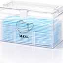 Face Mask Dispenser Box with Handle Countertop Mask Storage Box Holder Dust-Proof Mask Storage Case for Disposable Emesis Bag, Shoe Cover and Hairnet for Home Office Car Clear