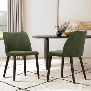COLAMY Upholstered Dining Chairs Set of 2, Modern PU Leather Dining Room Kitchen Side Chair with Padded Seat and Wood Legs Restaurant/Cafe, Green