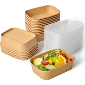 JOLLY CHEF 50 Pack Paper Food Containers with Lids, 19 oz Disposable Meal Prep Containers, Rectangular Paper Bowls with Lids for Thanksgiving, Christmas, Parties