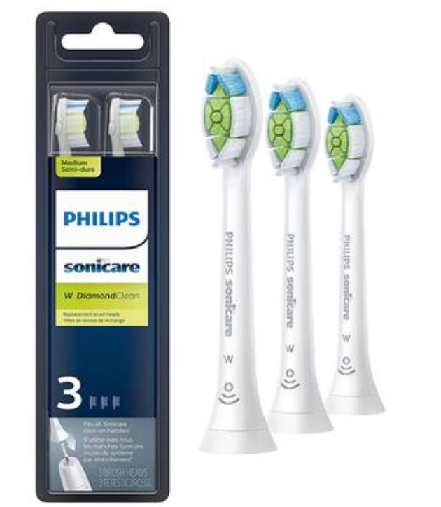 Philips Sonicare W DiamondClean  Genuine Replacement Electric Toothbrush Heads, White, 3 Pack, HX6063/65