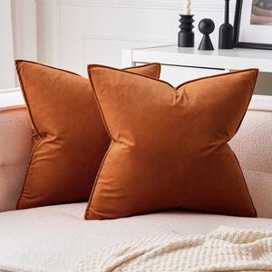 MIULEE Fall Pack of 2 Rust Decorative Velvet Throw Pillow Cover Soft Pillowcase Solid Square Cushion Case for Sofa Bedroom Car 22x22 Inch