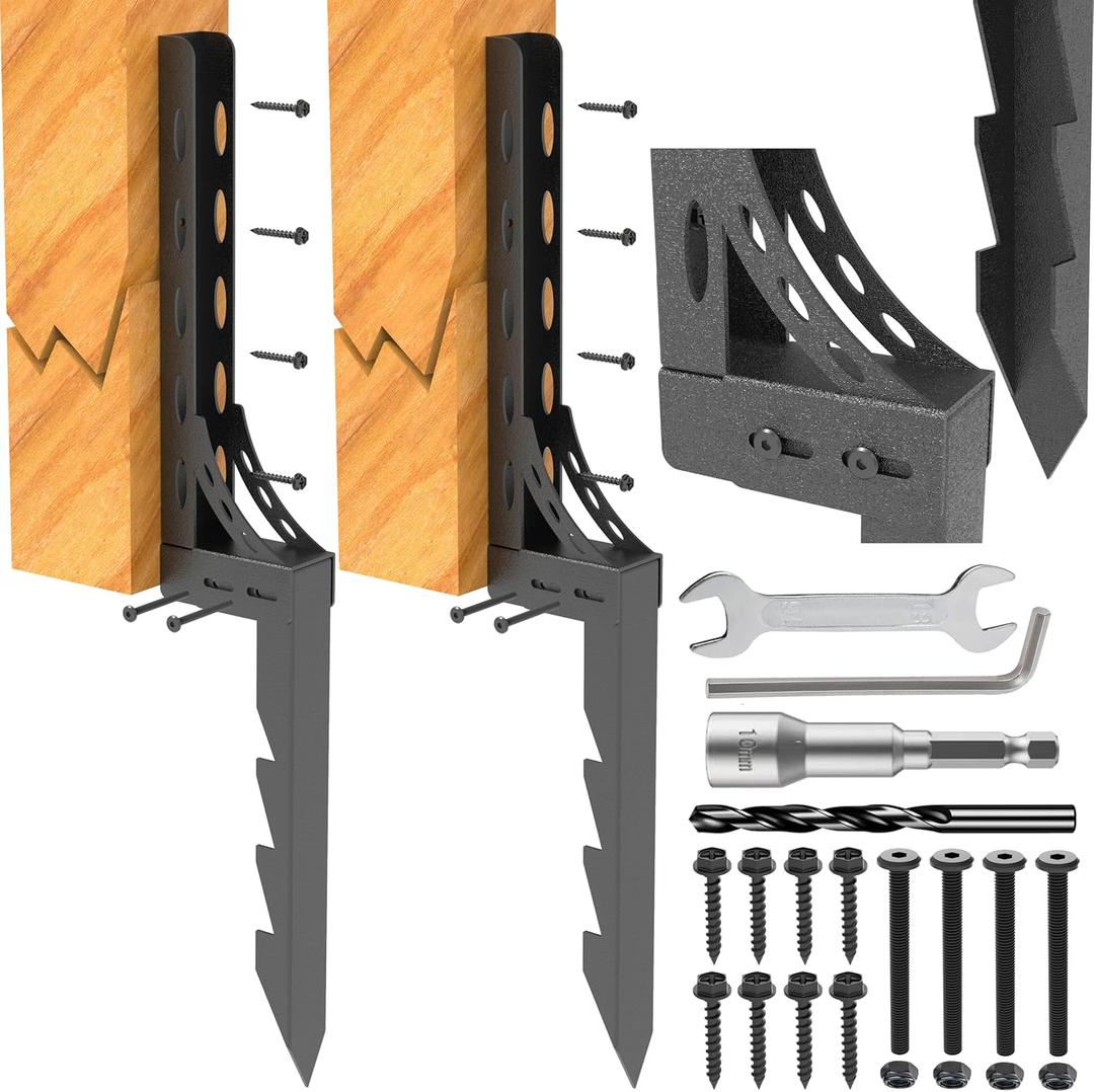 Eurydice Fence Post Repair Kit for 4x4 & 6x6 Wood Posts, Heavy Duty Steel Anchor Stakes with Detachable Installation and Reinforced Arch Design2 in Wide 2 Pack)