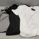 Huukeay 3 Pack Women's Short Sleeve T-Shirts Loose Fit Casual Crew Neck Cuffed Basic Tops Plain Trendy Summer Tee Shirts(Black, Light Gray, White, S)