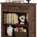 BON AUGURE Rustic Bookshelf Bookcase, Wood Book Shelf with Drawer, 3 Tier Book case for Small Space, Low Book case for Living Room, Home Office, Bedroom (Rustic Oak)