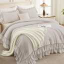 Andency Linen Grey Super King Plus Size Comforter Set (128x120Inch), 3 Pieces Fluffy Farmhouse Shabby Chic Ruffle Bedding Sets, All Season Soft Lightweight Bed Set
