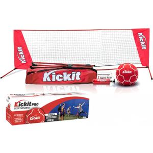 Kickit Soccer Tennis Game Set PRO, Portable 12' Wide x 3' High Net & Soft Lightweight Ball, Play Outdoors, Indoors, Backyard, Beach, Complete Skills Training & Travel Friendly