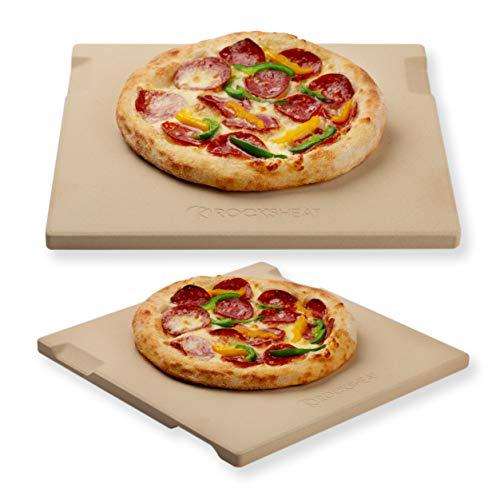 ROCKSHEAT Pizza Stone, 12"x12" Square Pizza Stone for Oven Grill BBQ, Cordierite Baking Stone for Bread & Pie, Unique Built-in 4 Handles Cooking Stone