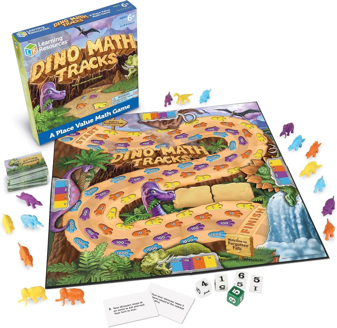 Learning Resources Dino Math Tracks Game  Math Manipulatives, Montessori Board Game, Addition and Subtraction, Counting Literacy Toys, STEM for Kids, Critical Thinking, Gifts for Boys and Girls
