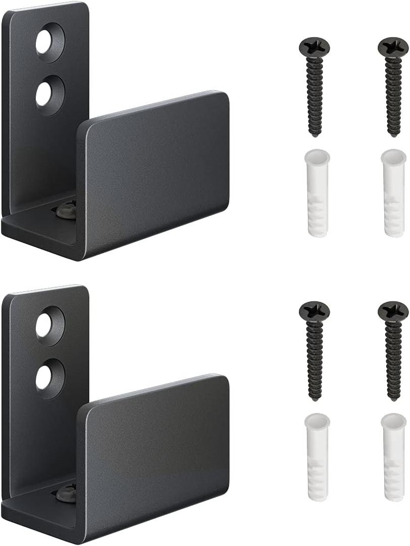 SMARTSTANDARD 2 Pack Adjustable U Shape Barn Door Floor Guides, Wall Mounted Flexible Flush Bottom Guide, Sturdy Steel Material, Black