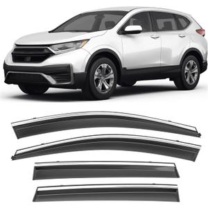 Shatterproof Taped-On Window Deflectors for Honda CR-V 2017-2022 with Chrome Trim, Rain Guards, Window Visors for Cars, Vent Deflector, 4pcs Shatterproof Taped-On Window Deflectors for Honda CR-V 2017-2022 with Chrome Trim, Rain Guards, Window Visors for Cars, Vent Deflector, 4pcs