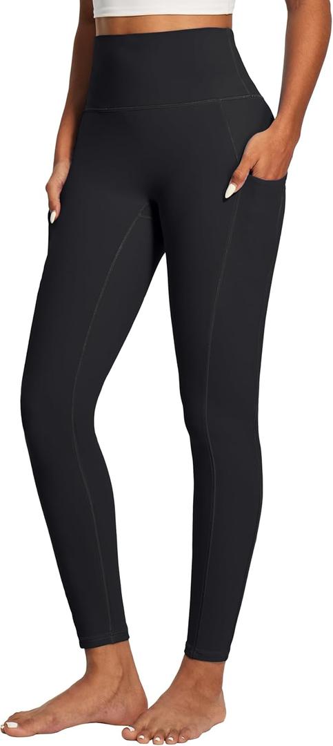 IUGA Compression Leggings for Women Tummy Control No Front Seam Leggings with Pockets High Waisted Workout Yoga Pants (Black, M)
