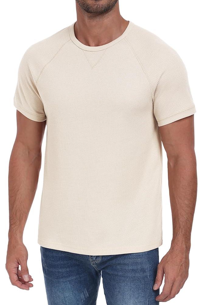 NITAGUT Mens Casual Waffle T-Shirts Short Sleeve Crewneck Solid Summer White, 