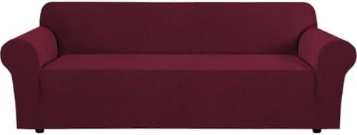 H.VERSAILTEX Stretch Oversized Sofa Cover 1 Piece Sofa Slipcovers for Living Room Feature Thick Checked Jacquard Fabric with Elastic Bottom, Sofa X-Large - Burgundy Red
