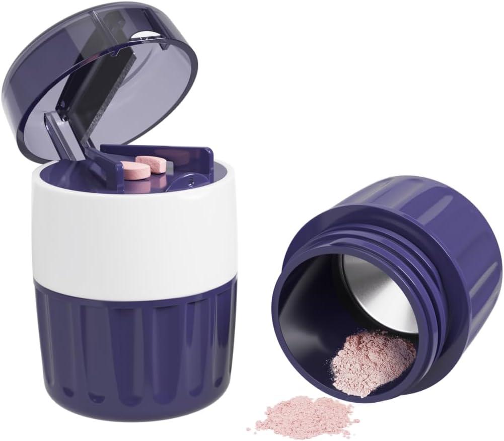 EZY DOSE Pill Crusher and Cutter 3-in-1, Crushes Cuts, and Stores Pills, Vitamins, Tablets, Built-In Storage Compartment, Features Stainless-Steel Blade, Portable and Travel-Friendly, Purple, BPA Free, 1 Pack