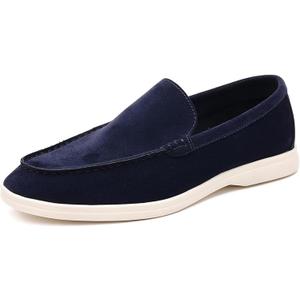 Suede Loafers for Men Slip-On Casual Dress Shoes Lightweight Walking Moccasins with Comfort Sole for Office Work Daily Travel Shoes (Blue,10)
