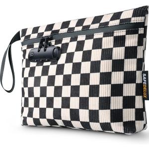 Smell Proof Bag, Odor Proof Bag with Combination Lock, Durable Smell Proof Container with Carbon Lining, Secure Odorless Travel Pouch for Home & On-the-Go (Black & White)
