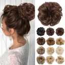 Benehair Messy Bun Hair Piece Scrunchy Updo Hair Pieces for Women Fluffy Wavy Hair Bun Scrunchies Donut Hairpiece Synthetic Chignons with Elastic Rubber Band Dark Brown mix Light Auburn 2pcs 50g