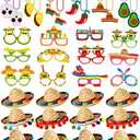 Yunsailing 36 Pcs Fiesta Party Supplies Fabric Straw Sombrero Headbands Necklaces Eyeglasses for Mexican Party(Modern Style)