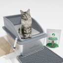 Extra Large Stainless Steel Cat Litter Box with Lid, Scoop, Mat, Deodorizer & Bonus Scratching Post - Durable Metal Litter Box for XL/XXL Cats, Odor Control, Easy to Clean