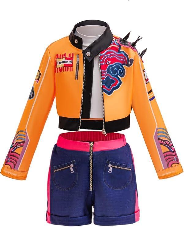 Girls Halloween Costume, Black and Yellow Polyester Top and Pants Set for Cosplay Events and Parties