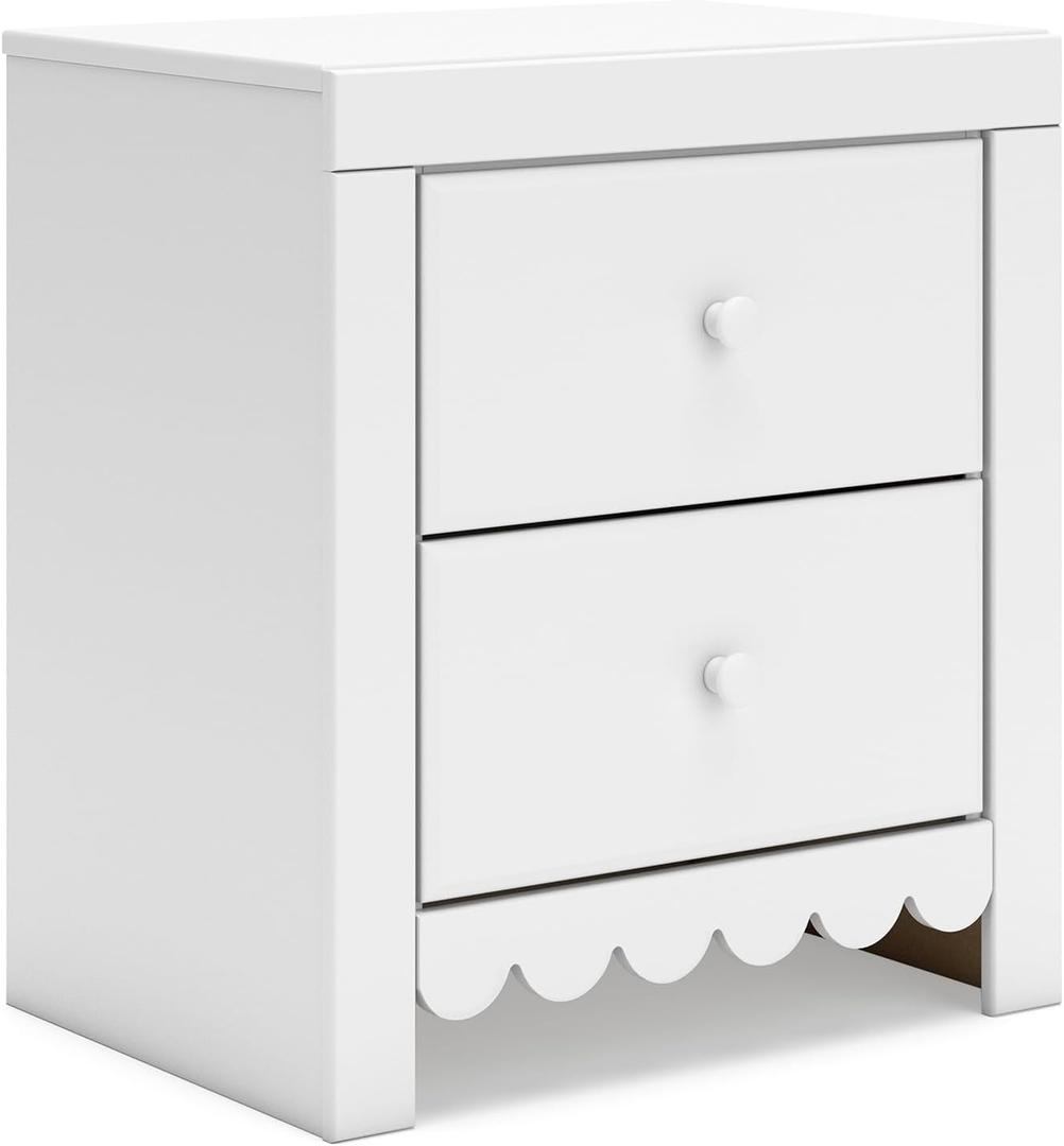 Signature Design by Ashley Mollviney Minimalist 2 Drawer Nightstand with USB Ports, 24.25" Tall, White