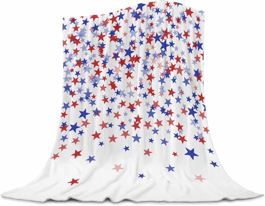 4th of July Throw Blanket, American Flag Blue and Red Stars Throw Blankets, Memorial Day Independence Day Patriotic Lightweight Soft Warm Cozy for All Season 40x50 inches