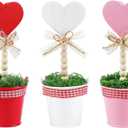 Fangoo 3Pcs Valentines Day Wooden Heart Potted Table Decoration Sign Pink Red White Heart Shaped Rustic Tiered Tray Decor Tabletop Centerpiece Wedding Valentines Day Home Gifts Parties