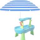 Water Table Umbrella Beach Umbrella & Picnic Table Shade for Kids, Blue White Striped Sandbox Parasol, Adjustable Tilt Outdoor Sun Shade for Picnic Tables, Sandbox, Water Play Tables, Patio, 71" H x 46" W